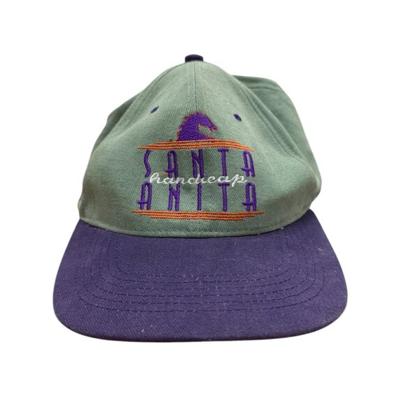 Vintage Santa Anita Randicap snap back baseball cap purple/teal cotton 1990s - Picture 1 of 5